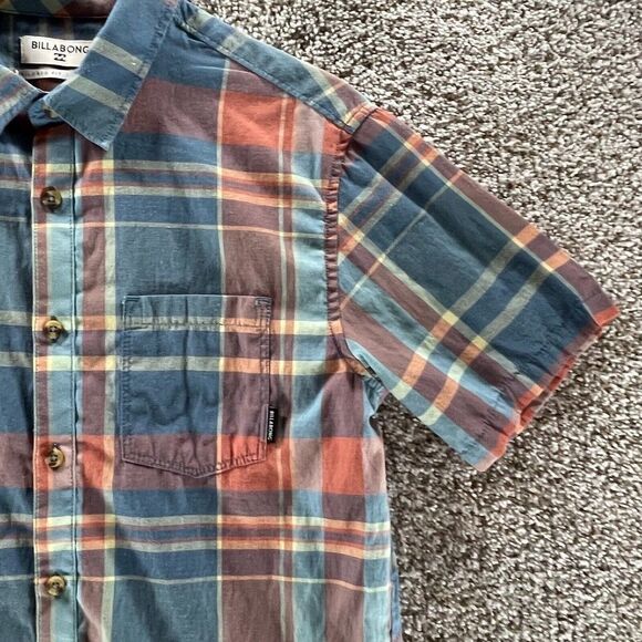 Billabong Tailored Fit Button Up Shirt Mens Small S Plaid Shirt Sleeve Stretch - Picture 3 of 12